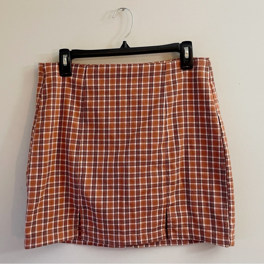 Aeropostale Plaid Mini Skirt Rust Orange Brown White Fall Preppy Academia School